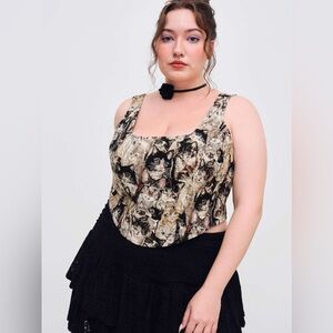 Cider Corset Top Cat Tapestry Square Neck NWT Size XL